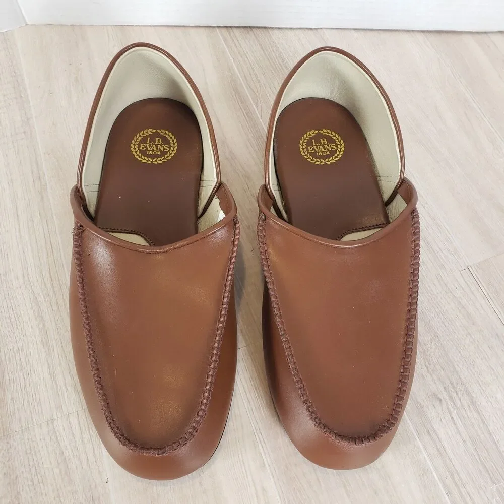 L.B. Evans Chicopee Men’s Slippers 9EE Brown Leather Slip On Moc Toe 2198